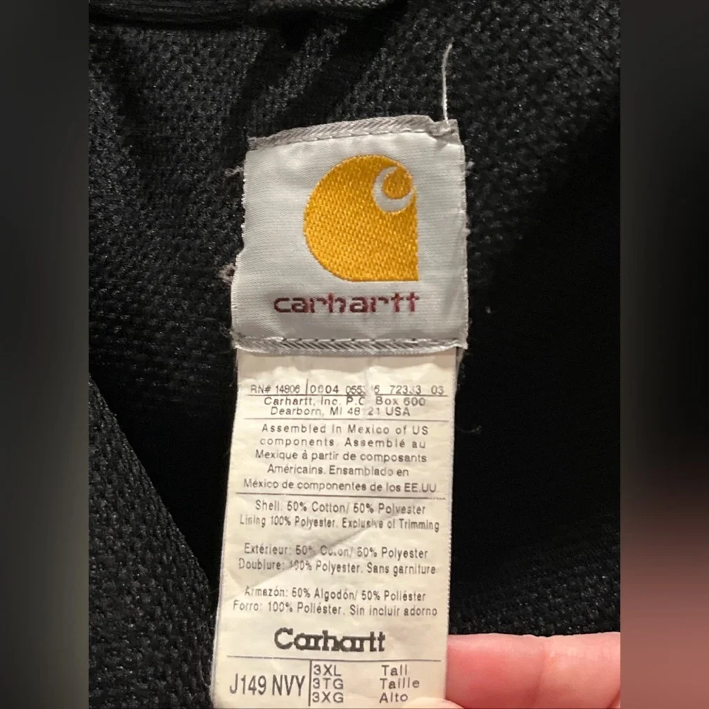 Carhartt Heavy Hoodie Mens 3XL Tall Blue J149 Mesh Lined Full Zip Workwear